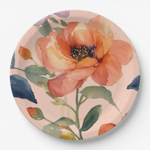 Assiettes En Carton Fleur d'agrumes vive : Gris de fleurs orange multi