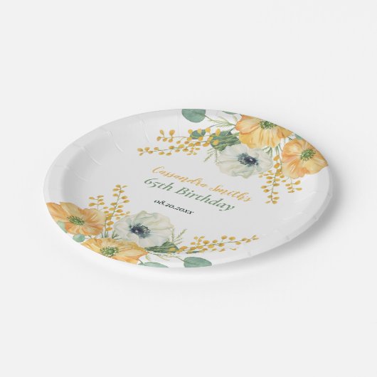 Assiettes En Carton Fleur d'anémone de printemps orange et blanc (Angle)