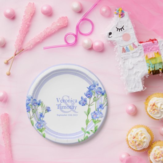 Assiettes En Carton Fleur d'aquarelle Veronica Speedwell bleue personn (Fête)