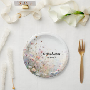 Assiettes En Carton Fleur de Boho aquarelle personnalisée de fleurs sa