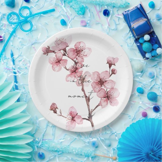 Assiettes En Carton Fleur de cerise rose blanche (Fête)
