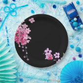 Assiettes En Carton Fleur de cerise rose et noire (Fête)