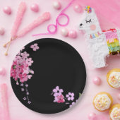 Assiettes En Carton Fleur de cerise rose et noire (Fête)