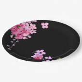 Assiettes En Carton Fleur de cerise rose et noire (Angle)