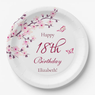 Assiettes En Carton Fleur de cerisier floral fête d'anniversaire