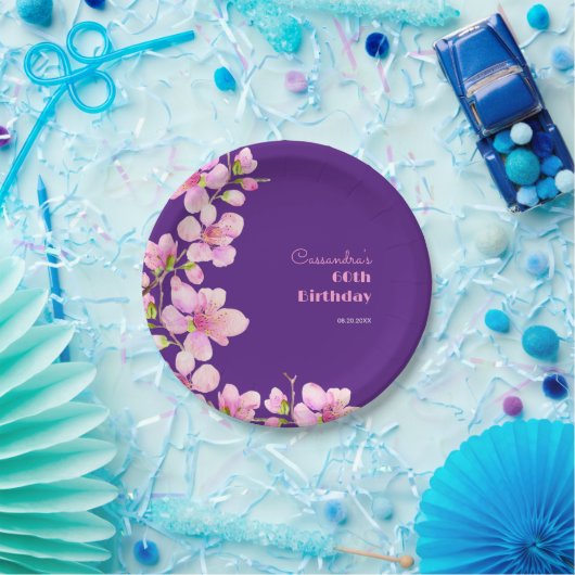 Assiettes En Carton Fleur de cerisier rose doux Sakura Purple Annivers (Fête)