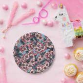 Assiettes En Carton Fleur de cerisier rose et bleu (Fête)