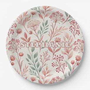 Assiettes En Carton Fleur de cerisier rose, motif floral et feuilles