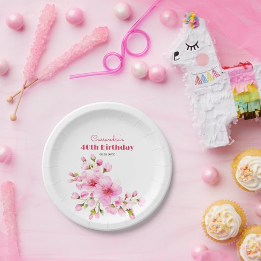 Assiettes En Carton Fleur de cerisier rose rustique Sakura Fête d'anni (Fête)