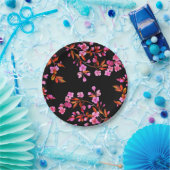 Assiettes En Carton Fleur de cerisier Sakura Floral rose noir (Fête)