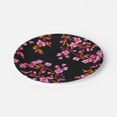 Assiettes En Carton Fleur de cerisier Sakura Floral rose noir (Angle)
