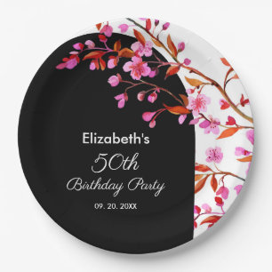 Assiettes En Carton Fleur de cerisier Sakura noir blanc Anniversaire