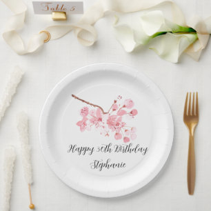 Assiettes En Carton Fleur de cerisier Sakura Rose Floral Joli Annivers