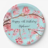 Assiettes En Carton Fleur de cerisier Sakura Rose Turquoise Anniversai (Devant)