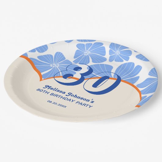 Assiettes En Carton Fleur de Chamomille Bleue Abstraite Rétro Annivers (Angle)