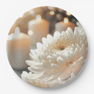 Assiettes En Carton Fleur de chrysanthème blanc et bougies