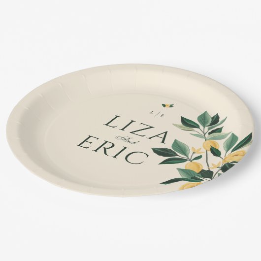 Assiettes En Carton Fleur de citron Arbre Floral Élégant Mariage Jaune (Angle)