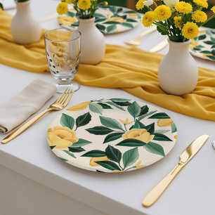 Assiettes En Carton Fleur de citron Arbre Floral Élégant Mariage Jaune