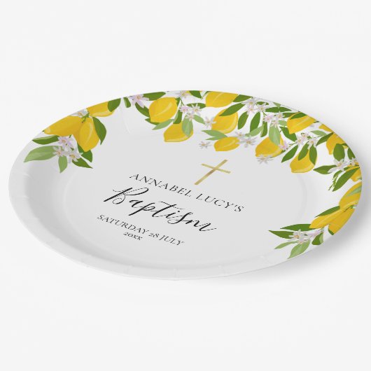 Assiettes En Carton Fleur de citron vert Baptême Christening (Angle)