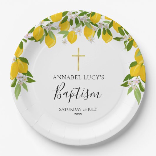 Assiettes En Carton Fleur de citron vert Baptême Christening (Devant)