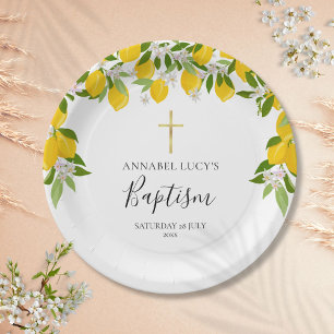 Assiettes En Carton Fleur de citron vert Baptême Christening