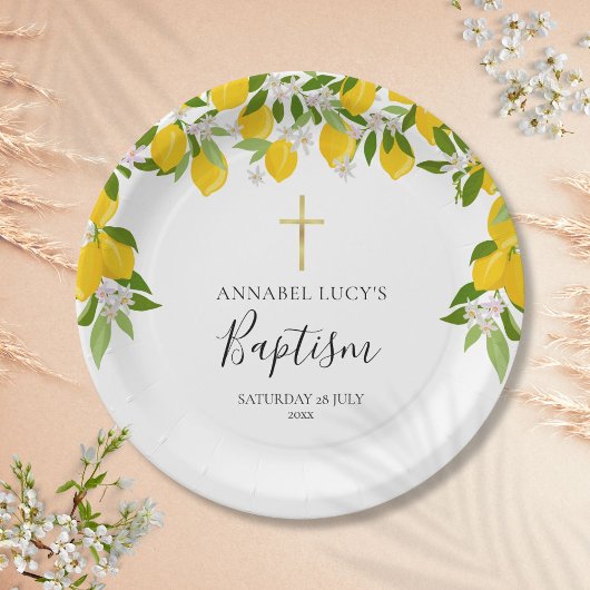 Assiettes En Carton Fleur de citron vert Baptême Christening