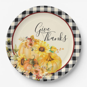 Assiettes En Carton Fleur de citrouille et vérification de Thanksgivin