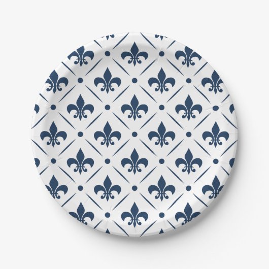 Assiettes En Carton Fleur De Lis bleu foncé motif sur arrière - plan b (Devant)