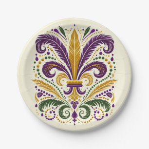 Assiettes En Carton Fleur de lis jaune et vert violet