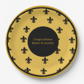Assiettes En Carton Fleur de Lis noir sur Arrière - plan or (Devant)