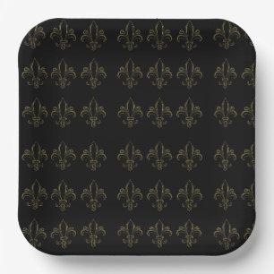 Assiettes En Carton Fleur De Lis Simple Élégant Noir et Or
