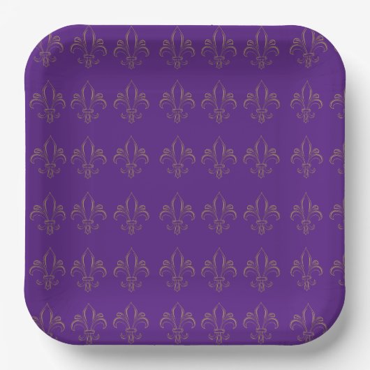 Assiettes En Carton Fleur De Lis Simple Élégant Purple et Or (Recto)
