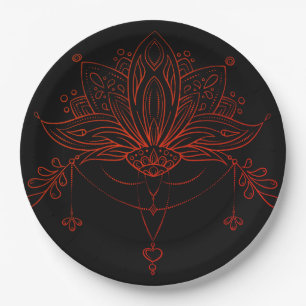 Assiettes En Carton Fleur de lotus au henné boho