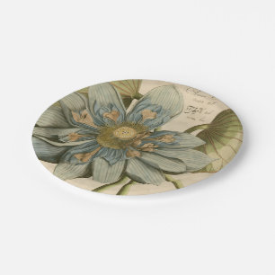 Assiettes En Carton Fleur de Lotus Bleu sur Arrière - plan Tan avec éc