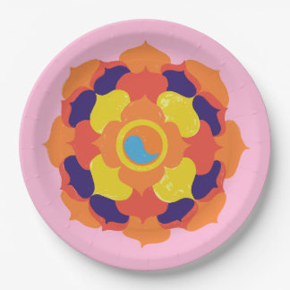 Assiettes En Carton Fleur de Lotus colorée Yin & Yang Mandala