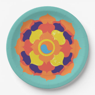 Assiettes En Carton Fleur de Lotus colorée Yin & Yang Mandala