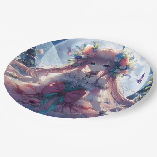 Assiettes En Carton Fleur de lune d'Anime (Angle)