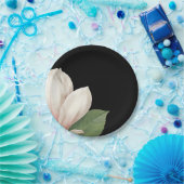 Assiettes En Carton Fleur de Magnolia du Sud | Élégant noir (Fête)