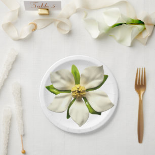 Assiettes En Carton Fleur de Magnolia Tropical Mariage d'été du printe