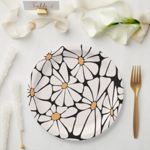 Assiettes En Carton Fleur de marguerite groovy rétro boho