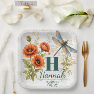 Assiettes En Carton Fleur de naissance d'août Poppy & Libellule