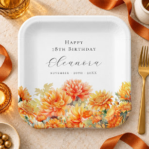 Assiettes En Carton Fleur de naissance de novembre pour 18 ans Chrysan