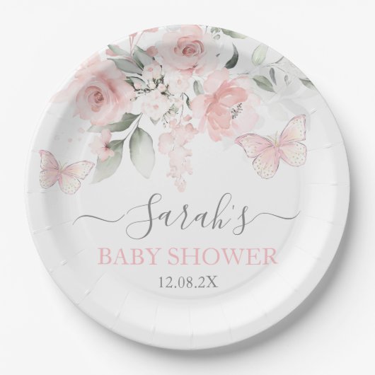 Assiettes En Carton Fleur de papillon rose (Devant)