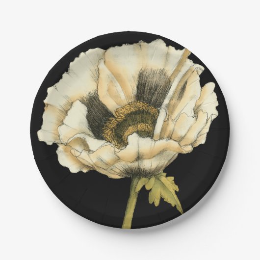 Assiettes En Carton Fleur de pavot à crème sur Arrière - plan noir (Devant)