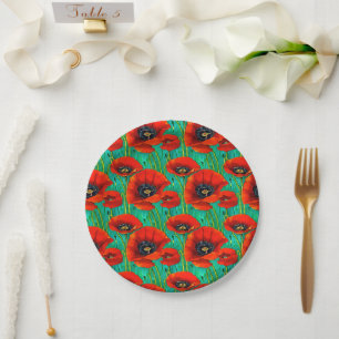Assiettes En Carton Fleur de pavot été printemps fleur sauvage ronde p