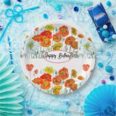 Assiettes En Carton Fleur de pavot rouge orange Aquarelle Anniversaire (Fête)