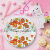 Assiettes En Carton Fleur de pavot rouge orange Aquarelle Anniversaire (Fête)