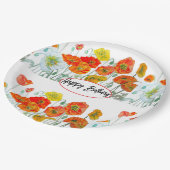 Assiettes En Carton Fleur de pavot rouge orange Aquarelle Anniversaire (Angle)