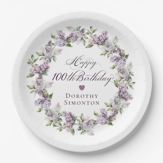 Assiettes En Carton Fleur de printemps violette Lilac 100e anniversair (Devant)