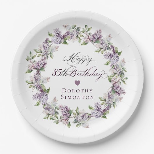 Assiettes En Carton Fleur de printemps violette Lilac 85e anniversaire (Devant)